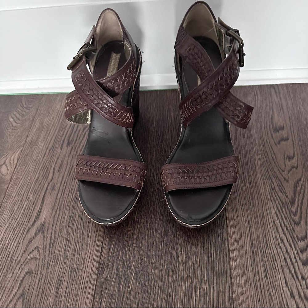 Banana Republic Woven Leather Chocolate Brown Wedge Sandals